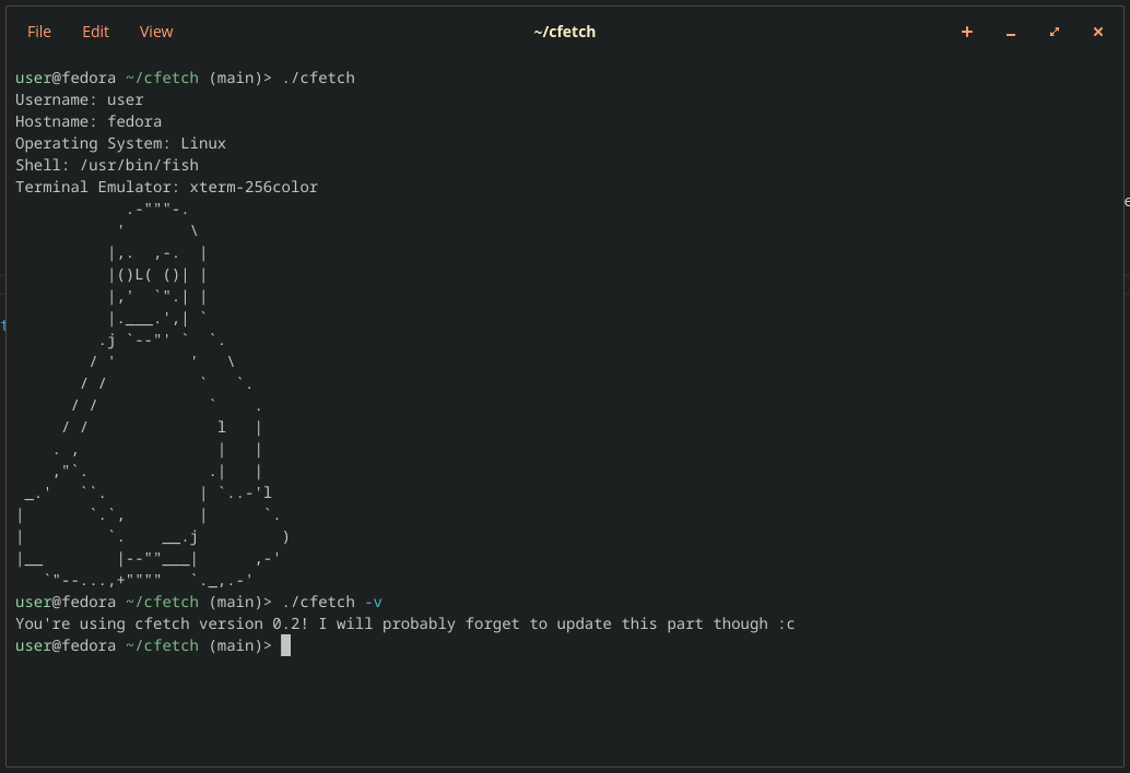 Cfetch running on Fedora Linux!